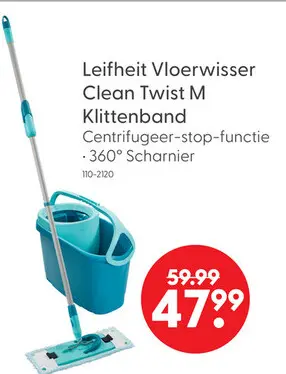 Aanbieding: Leifheit Vloerwisser Clean Twist M Klittenband Ergo - 33 Cm Dweil Set Compleet
