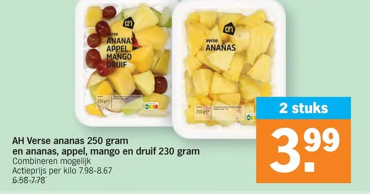 Promotie: Verse ananas, appel, mango en druif
