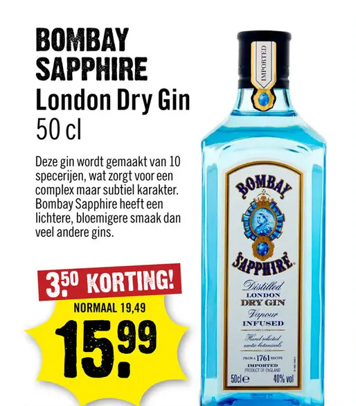 Aanbieding: Bombay Sapphire London Dry Gin 50 cl
