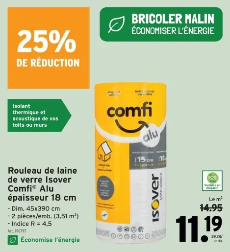 Offre: Rouleau de laine de verre Isover Comfi® Alu
