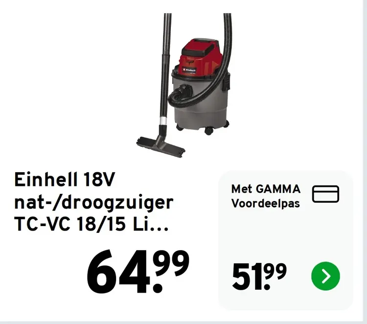 Aanbieding: Einhell 18V nat-/droogzuiger TC-VC 18/15 Li..