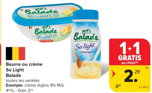 Offre: Beurre ou crème So Light