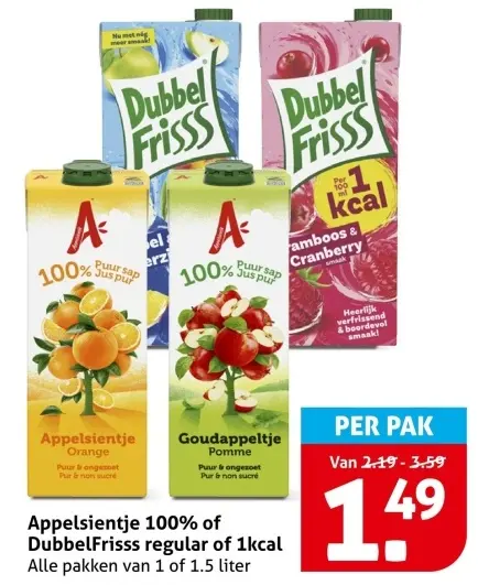 Aanbieding: Appelsientje 100% or DubbelFrisss regular or 1kcal