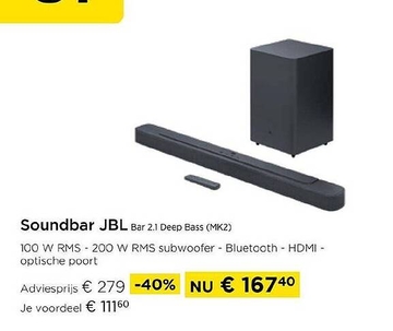 Aanbieding: Soundbar JBL Bar 2.1 Deep Bass (MK2)