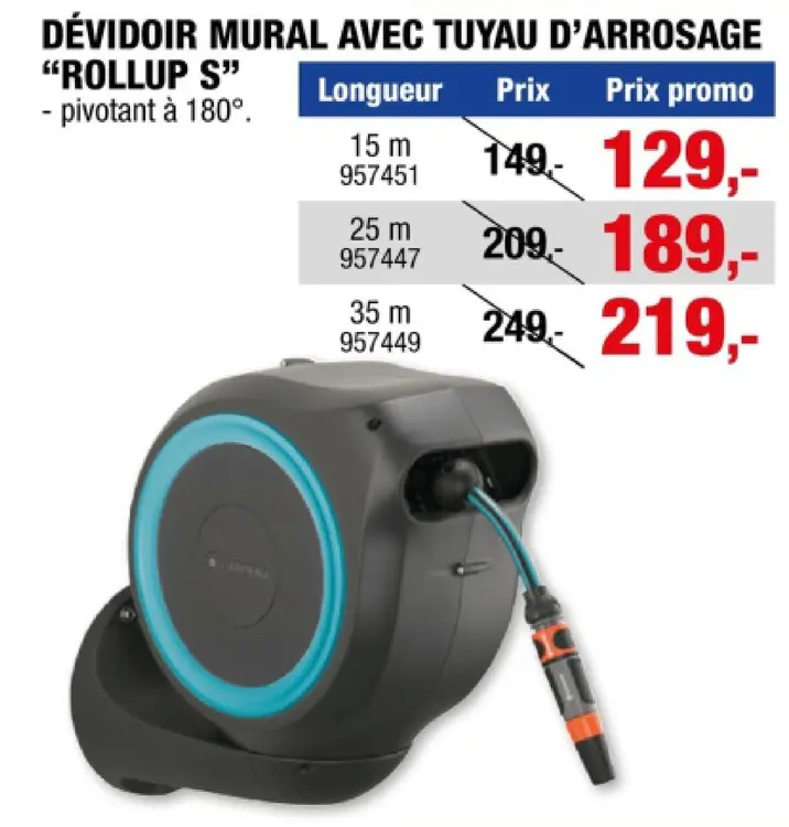 Offre: Dévidoir mural avec tuyau d'arrosage "rollup 
