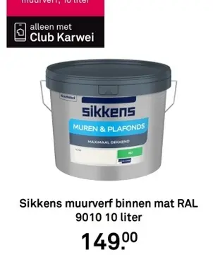 Aanbieding: Sikkens muurverf binnen mat RAL 9010