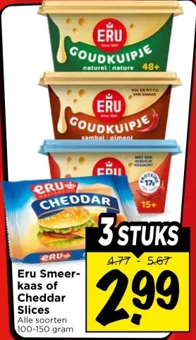 Aanbieding: Eru Smeerkaas of Cheddar Slices