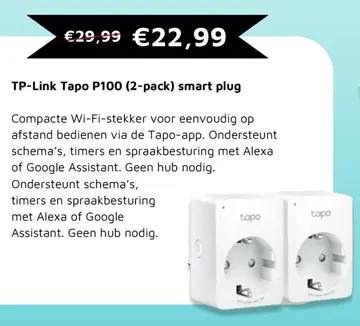 Aanbieding: TP-Link Tapo P100 (2-pack) smart plug