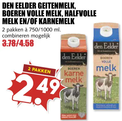 Aanbieding: Geitenmelk, boeren volle melk, halfvolle melk en/of karnemelk