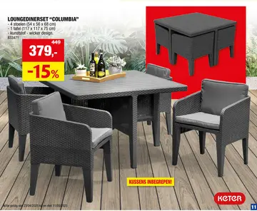 Aanbieding: Keter Columbia tuinset met 4 stoelen grijs
