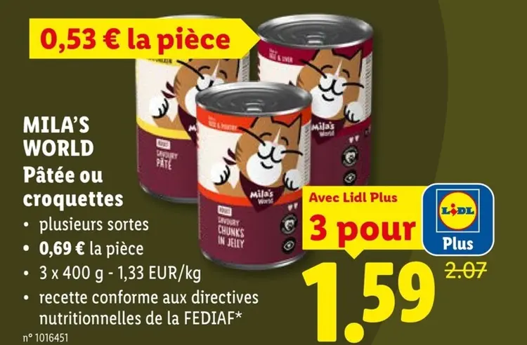 Offre: Mila's World Pâtée ou croquettes