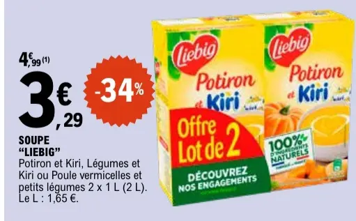 Offre: SOUPE "LIEBIG" Potiron et Kiri, Légumes et Ki