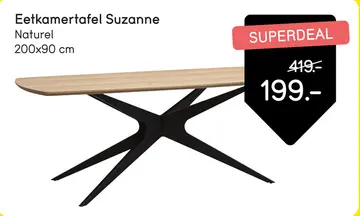 Aanbieding: Eettafel Suzanne - naturel - 200x90 cm