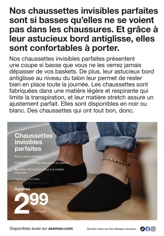 Offre: Chaussettes invisibles parfaites