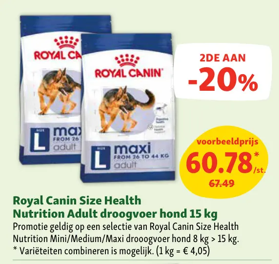 Aanbieding: Size Health Nutrition Adult droogvoer hond 15
