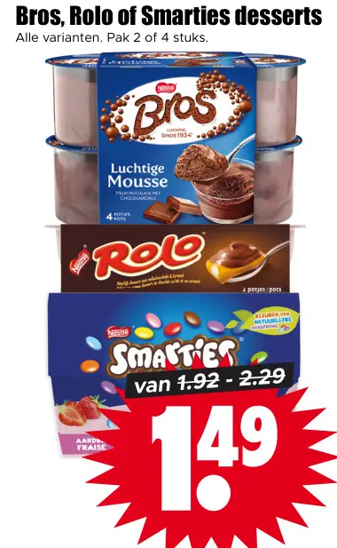 Aanbieding: Bros, Rolo of Smarties desserts
