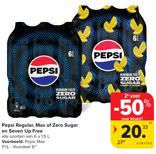 Promotie: Pepsi Regular, Max of Zero Sugar en Seven Up 