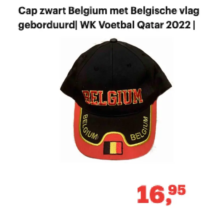 Promotie: Cap zwart Belgium met Belgische vlag geborduurd