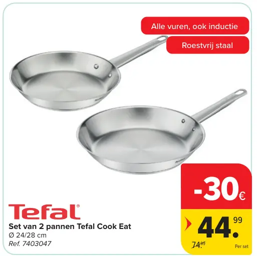 Promotie: Set van 2 pannen Tefal Cook Eat