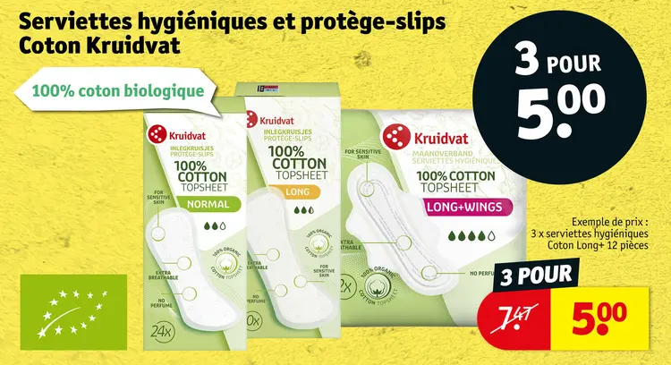 Offre: Serviettes hygiéniques et protège-slips Coton