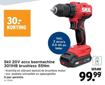 Aanbieding: Skil 20V accu boormachine 3011HB brushless 55