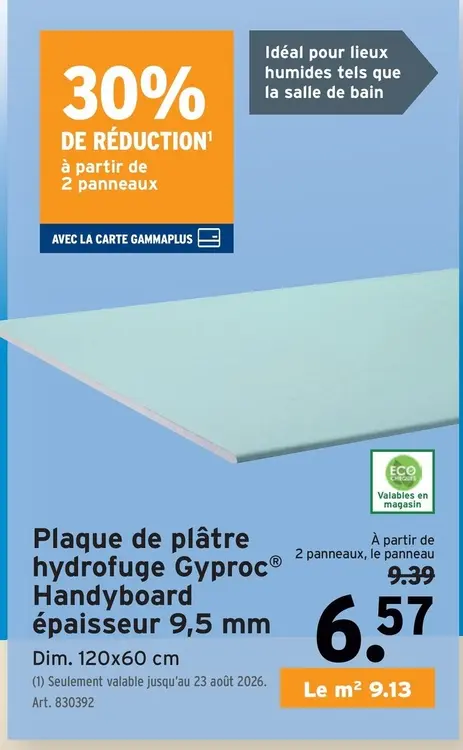 Offre: Plaque de plâtre hydrofuge Gyproc® Handyboard