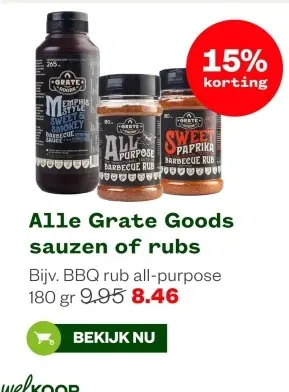 Aanbieding: Alle Grate Goods sauzen of rubs
