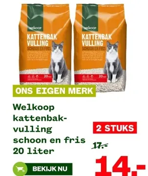 Aanbieding: Welkoop kattenbakvulling schoon en fris