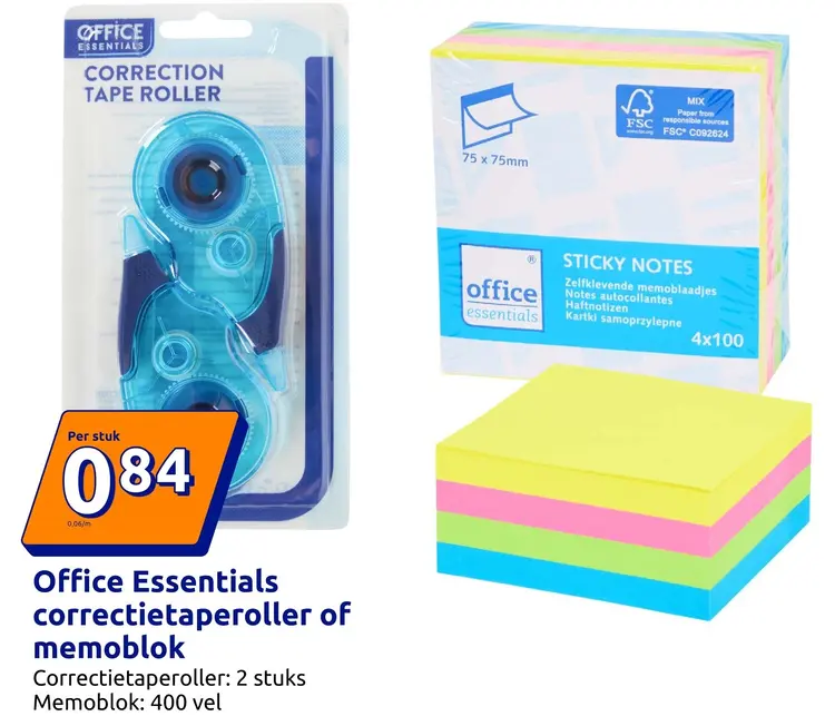 Aanbieding: Office Essentials correctietaperoller of memoblok