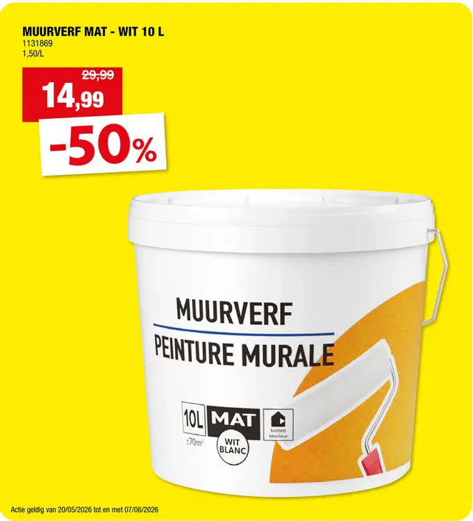 Promotie: Muurverf mat 10l wit