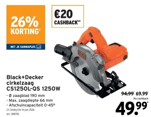 Promotie: Black+Decker cirkelzaag CS1250L-QS 1250W