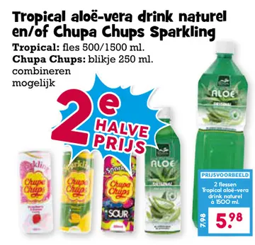 Aanbieding: Tropical aloë-vera drink naturel en/of Chupa Chups sparkling