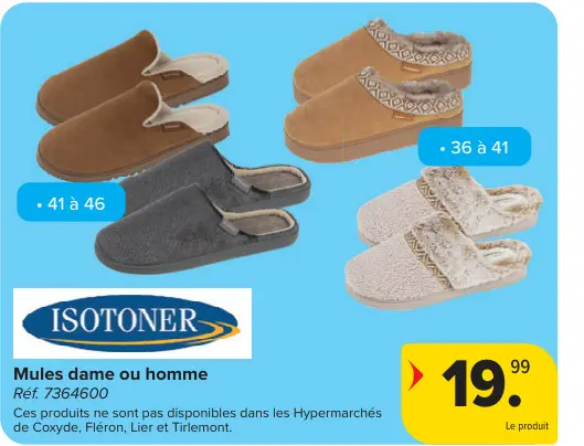 Offre: Isotoner Mules dame ou homme