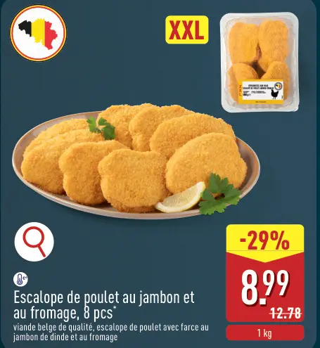 Offre: Escalope de poulet au jambon et au fromage