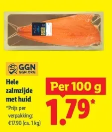 Aanbieding: Hele zalmzijde met huid