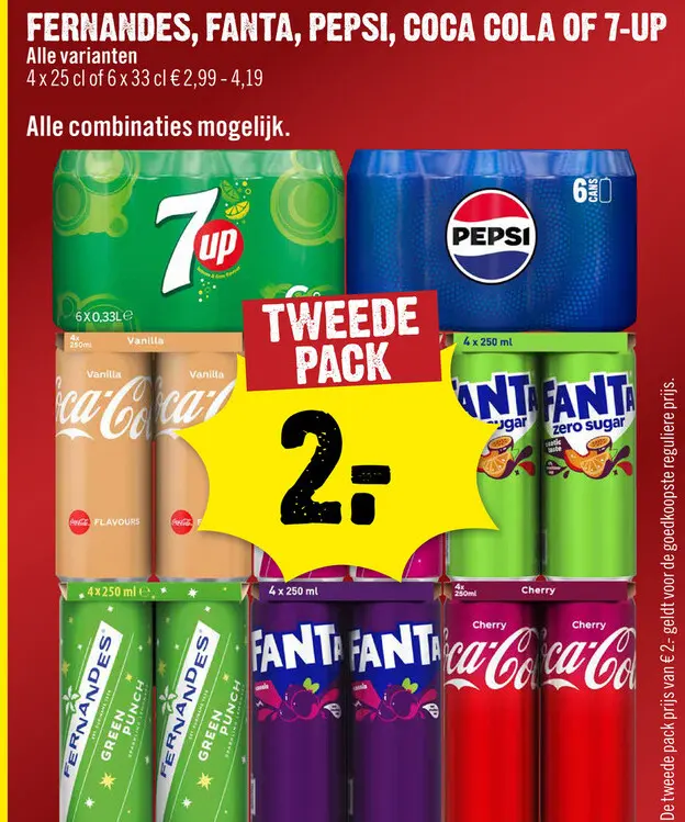 Aanbieding: Fernandes, Fanta, Pepsi, Coca Cola of 7-UP