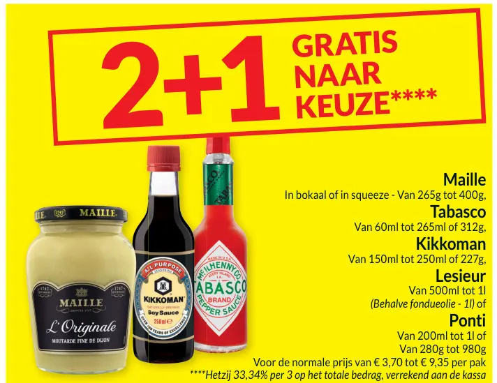 Aanbieding: Maille, Tabasco, Kikkoman, Lesieur, Ponti