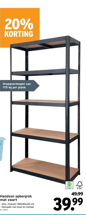 Promotie: Handson opbergrek mat zwart