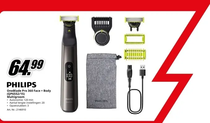 Promotie: OneBlade Pro 360 Face + Body (QP6552/15) Multigroom