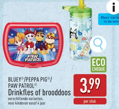 Aanbieding: BLUEY/PEPPA PIG/PAW PATROL Drinkfles of brooddoos
