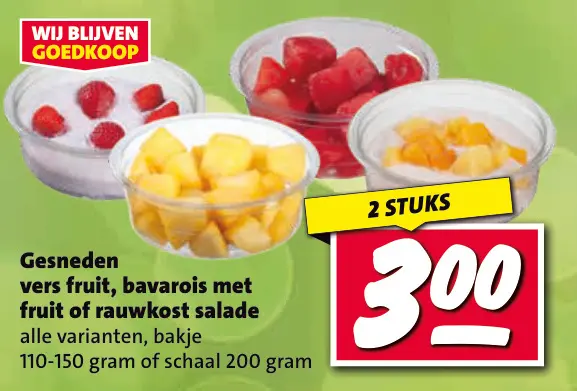 Aanbieding: Gesneden vers fruit, bavarois met fruit of rauwkost salade