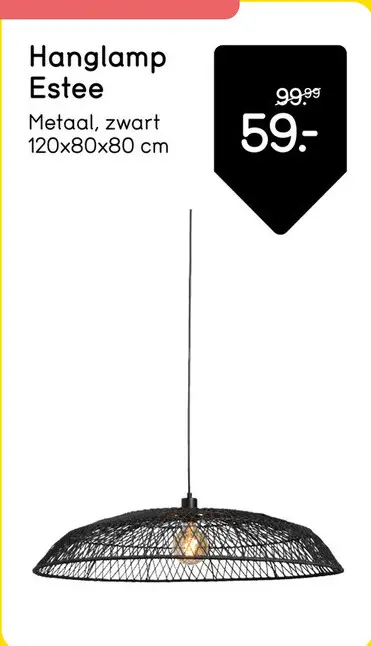 Aanbieding: Hanglamp Estee - zwart - 120xØ80 cm