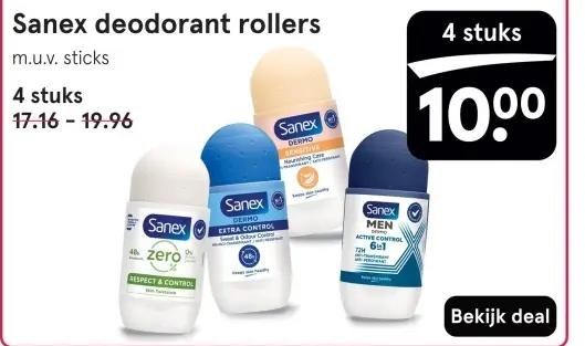 Aanbieding: Sanex deodorant rollers