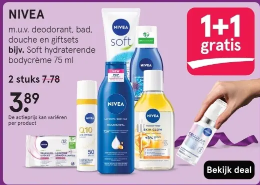Aanbieding: NIVEA m.u.v. deodorant, bad, douche en giftse