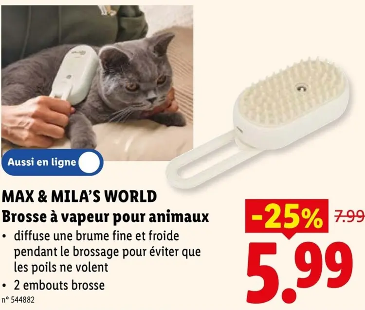 Offre: MAX & MILA'S WORLD Brosse à vapeur pour animaux