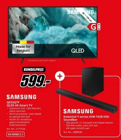 Promotie: Samsung QE55Q7F QLED 4K Smart TV + Samsung Essential soundbar