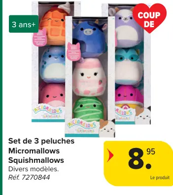 Offre: Set de 3 peluches Micromallows Squishmallows