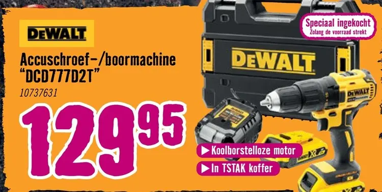 Aanbieding: Accu Schroef-boormachine DCD777D2T 18V (incl. TSTAK koffer, 2 accu's + lader)