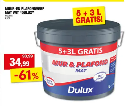 Promotie: Dulux muur- en plafondverf mat 8l wit
