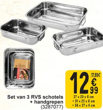 Aanbieding: Set van 3 RVS schotels + handgrepen